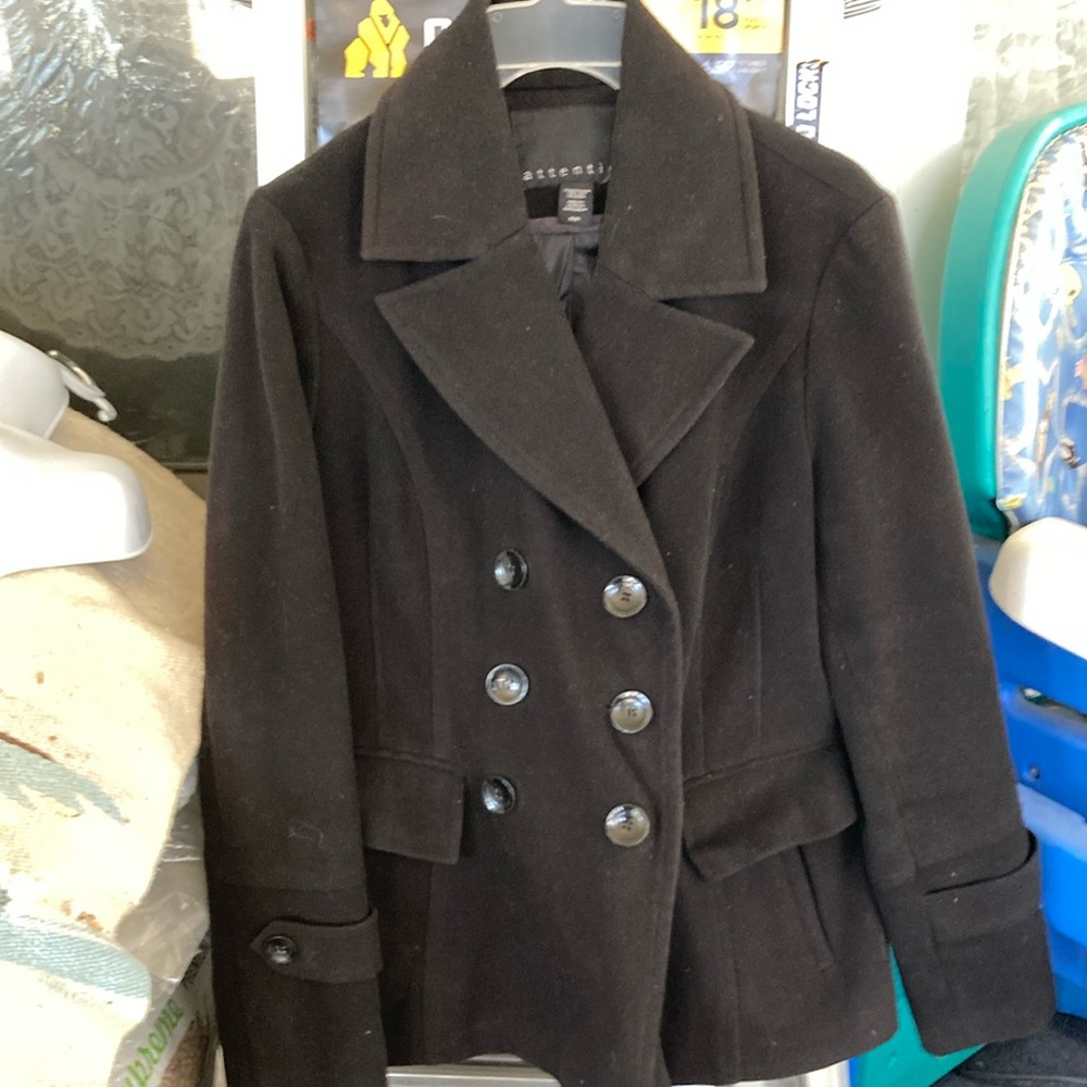 Attention Black Pea Coat Classic Double-Breasted Design